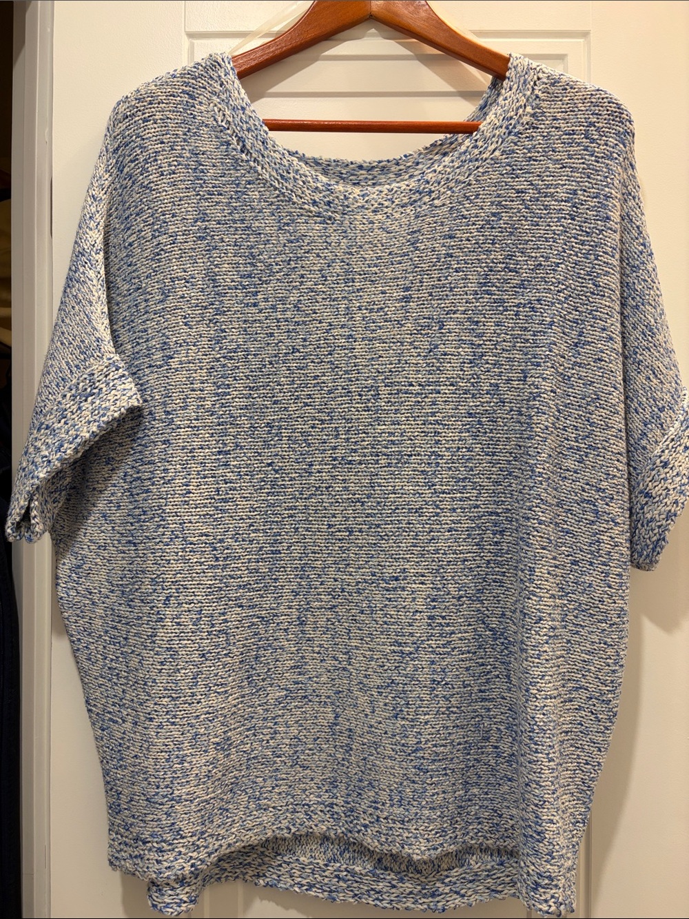 Women's Blue and White Marled Crewneck Sweater